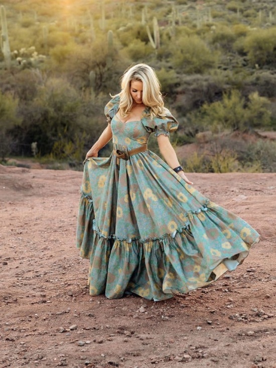 Selkie Dresses & Skirts - Selkie Citrus Trip Ritz Gown Puff-Sleeve Vintage Inspired Floral Maxi Dress